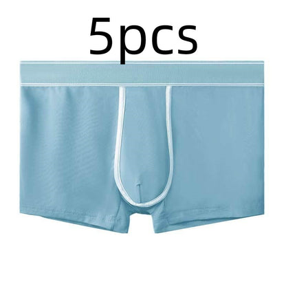 Men's Ice Silk Antibacterial Ultra Thin Sexy Transparent Boys Sports Underwear Medium blue 5pcs - D&A