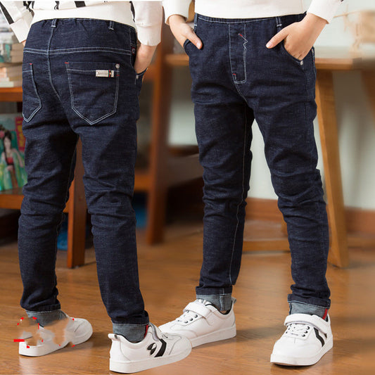 Children's Clothing, Boys' Jeans With Thick Fleece, Winter Children's Casual Wear - D&A