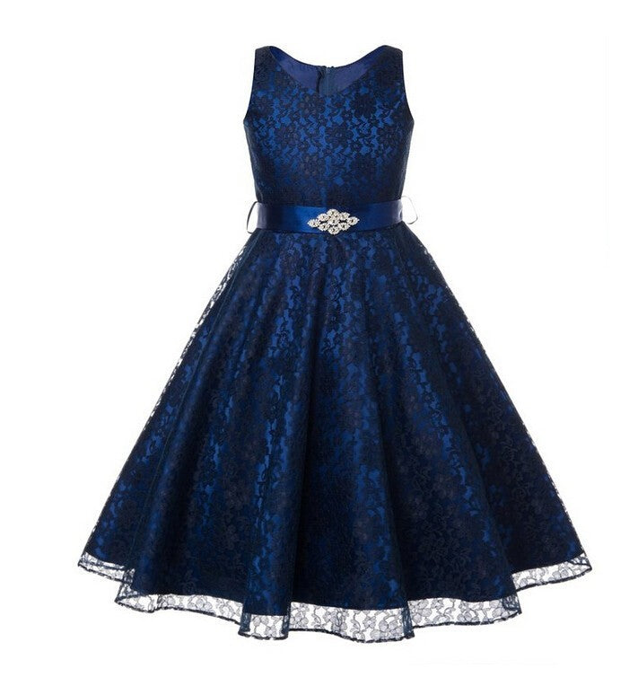 Girls' Lace Dress – Kids' Party Costume Outfit Navy Blue - D&A