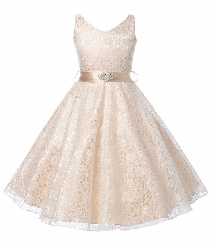 Girls' Lace Dress – Kids' Party Costume Outfit Champagne - D&A