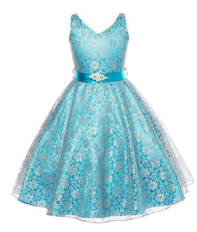 Girls' Lace Dress – Kids' Party Costume Outfit Sky Blue - D&A