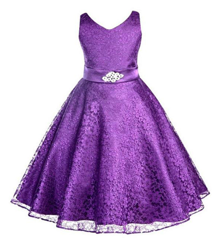 Girls' Lace Dress – Kids' Party Costume Outfit Purple - D&A
