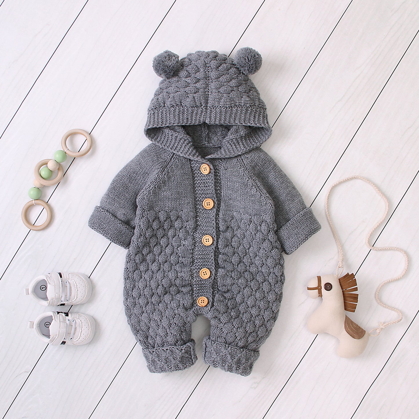 Hooded knitted jumpsuit Grey - D&A