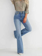 Fashion Slim Stretch High-waisted Boot-cut Pants Jeans Light Blue - D&A