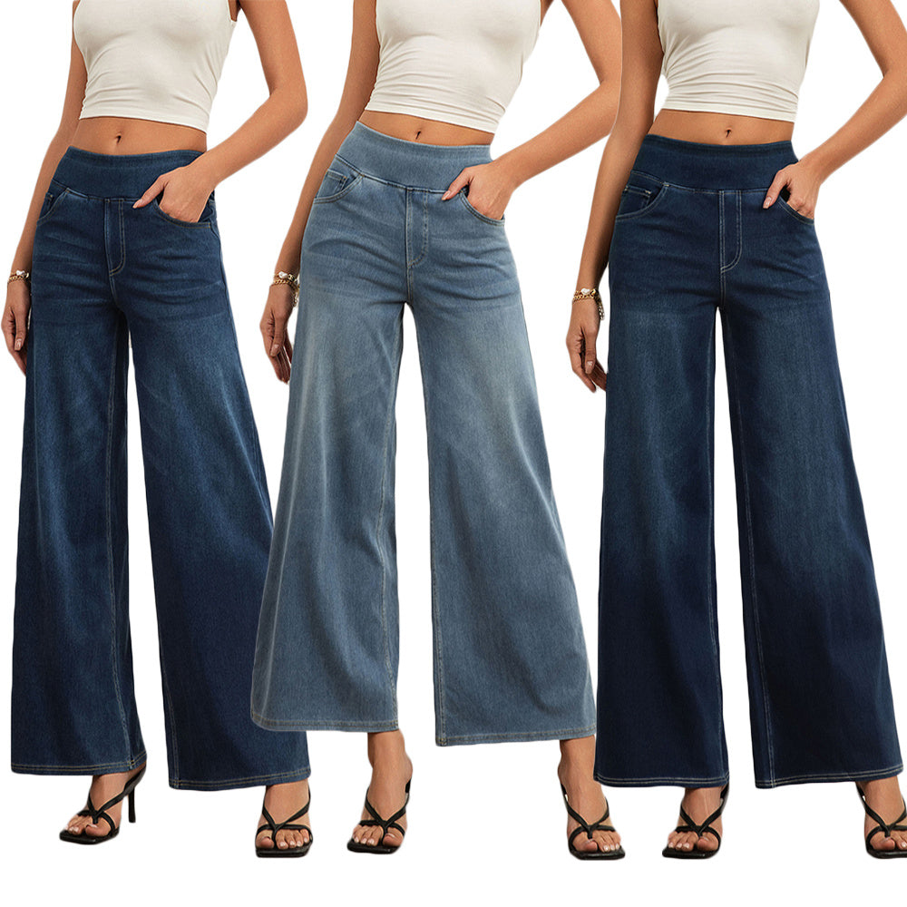 Shascullfites Women's Light Blue Wide Leg Stretch Jeans Flare Pants Denim Straight Trousers Sexy Fit Casual Jeans Women - D&A