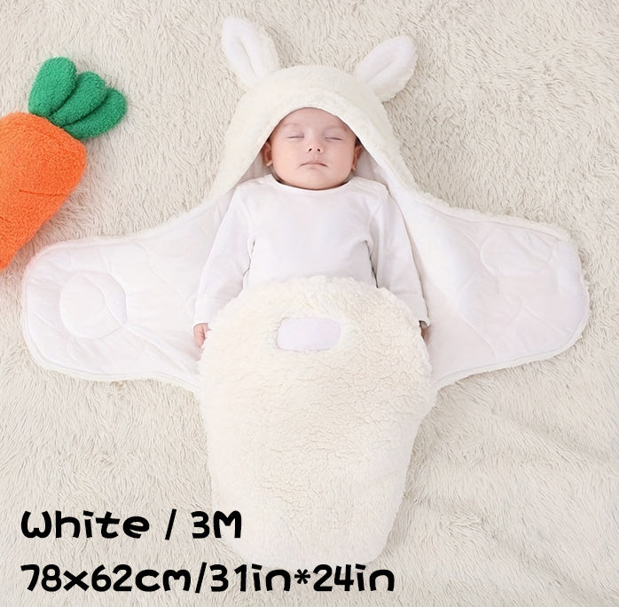 Super Soft Baby Sleeping Bag Fluffy Fleece Newborn Blanket Swaddle Blankets, Unisex Baby Wrap For Newborn Baby Boys Girls With Head-Protecting & Head-Supporting Function, Wearable Swaddle Sleep Sack White 3M - D&A