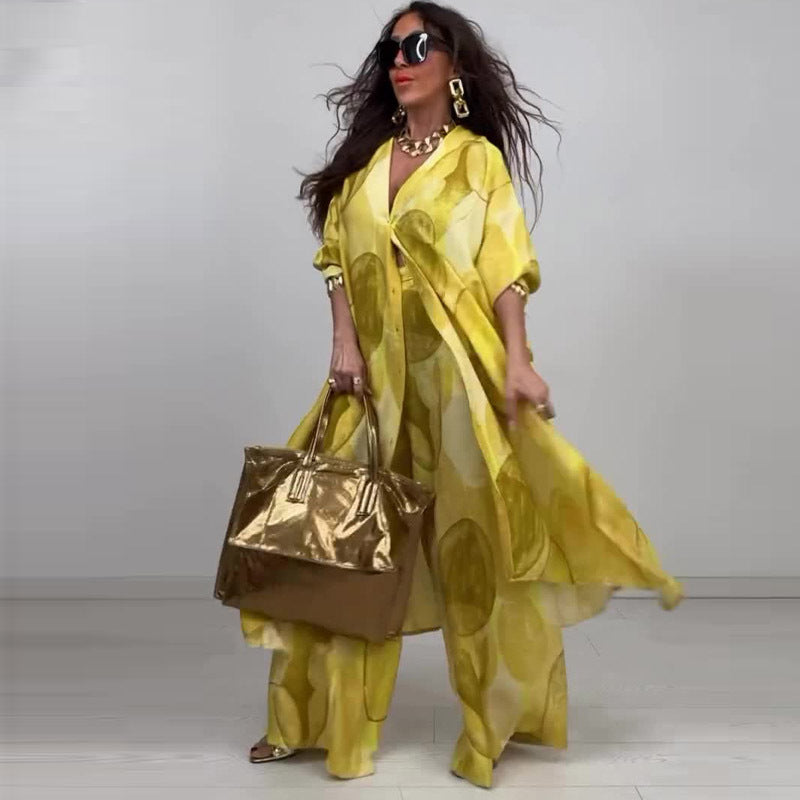 Elegant Sexy Fashion Print Top Wide Leg Pants Two-piece Set - D&A