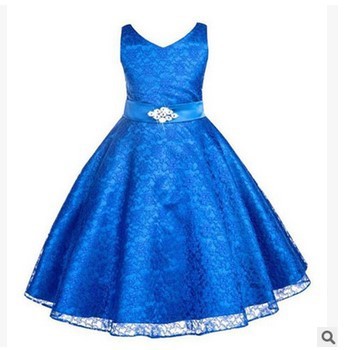 Girls' Lace Dress – Kids' Party Costume Outfit Blue - D&A