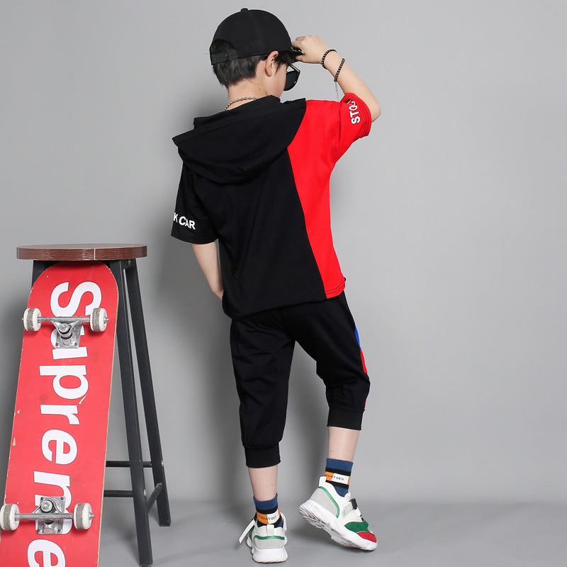 Children's clothing summer new boy short-sleeved suit in the big boy summer Korean version of the boy stitching sportswear tide - D&A