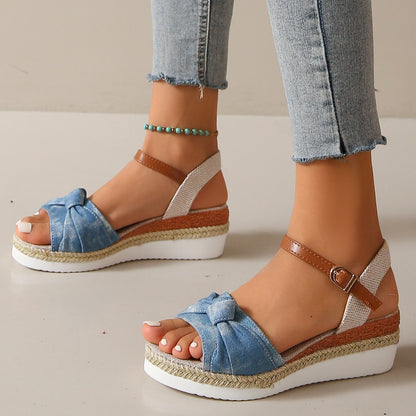 Bowknot Fashion Sandals Fish Mouth Buckle Rope Bottom - D&A
