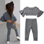 Autumn Kids Baby Girls t shirt Pants Outfits girl Clothes 2P Grey - D&A