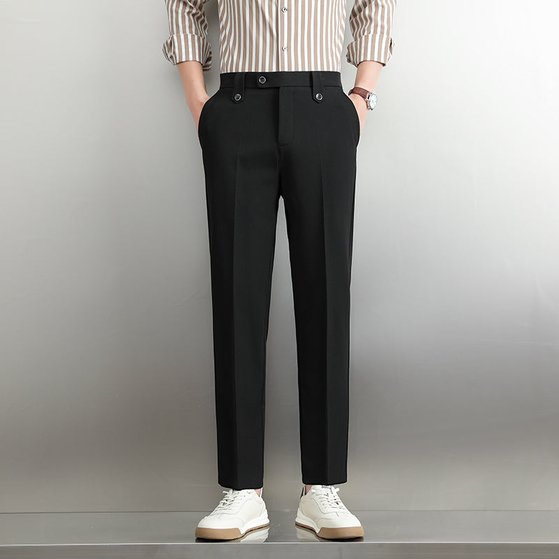 Simple Suit Pants Men's Loose Straight Business Trousers SF28 Black - D&A