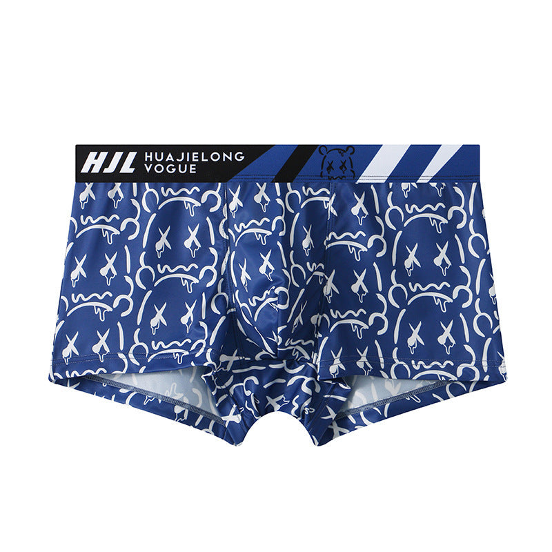 Men's Multi-color Printing Slim Fit Breathable Boxers Sapphire Blue - D&A