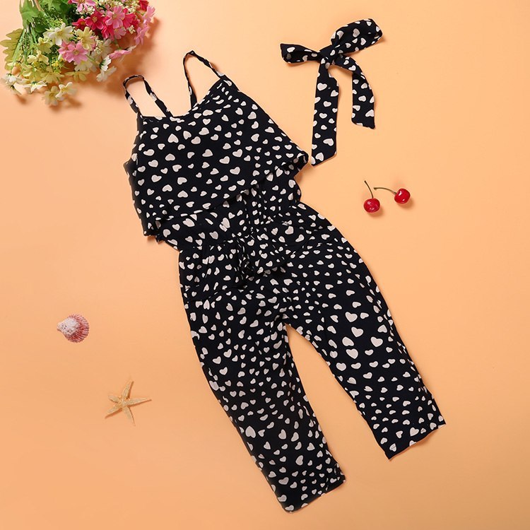 Fashion Summer Kids Girls Clothing Sets Cotton Sleeveless Polka Dot Strap Girls Jumpsuit Clothes Sets Outfits Children Suits - D&A