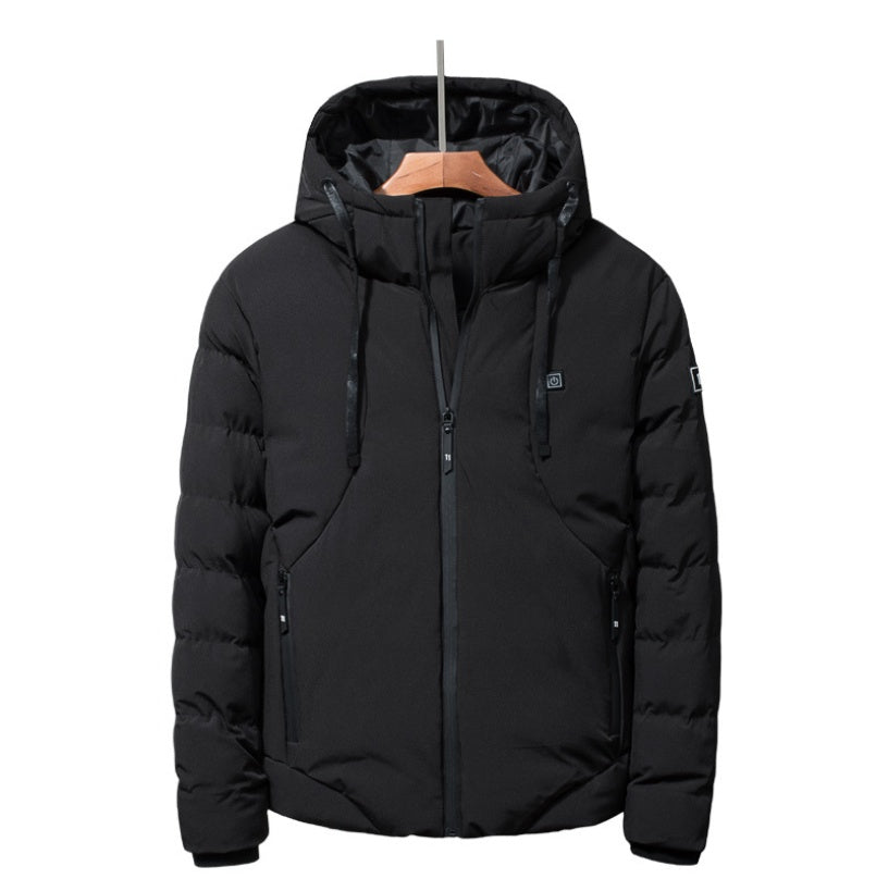 New Men Women Cotton Coat USB Smart Electric Heated Jackets Winter Thicken Down Hooded Outdoor Hiking Ski Clothing 7XL Black - D&A