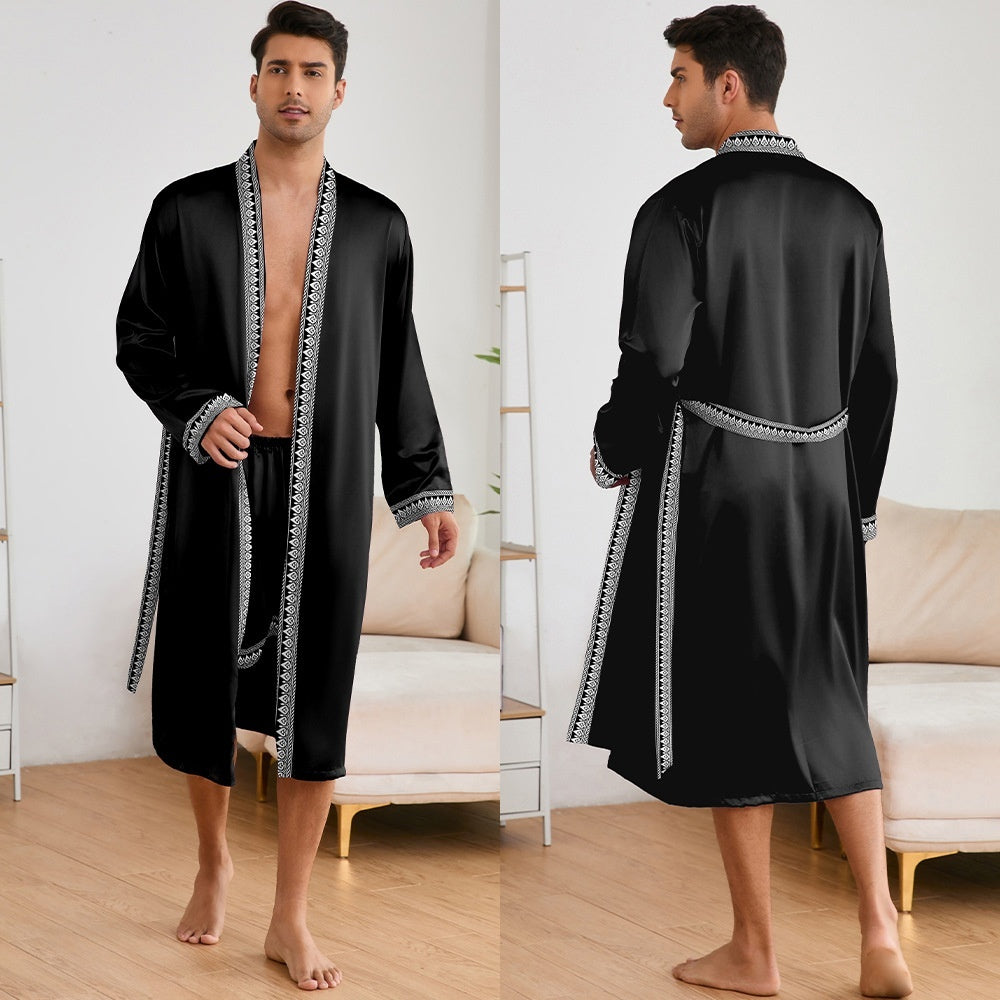 Men's Robes Shorts Suit Solid Color Homewear Black - D&A