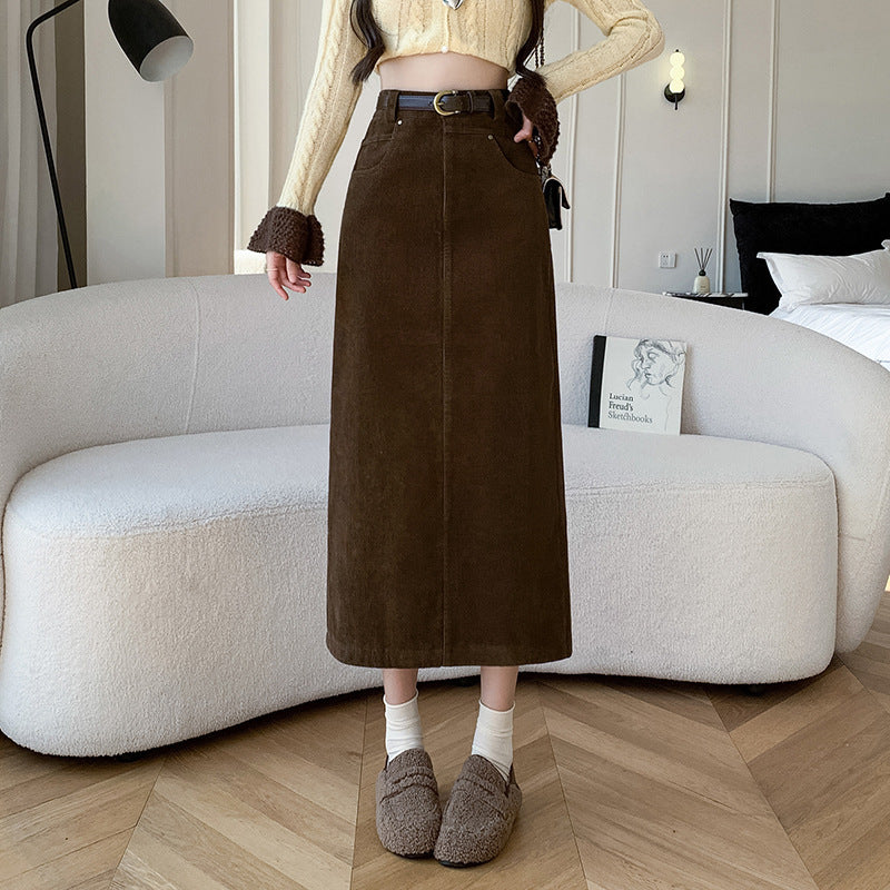 Skirt Retro High Waist A- Line Sheath Straight Skirt Brown - D&A