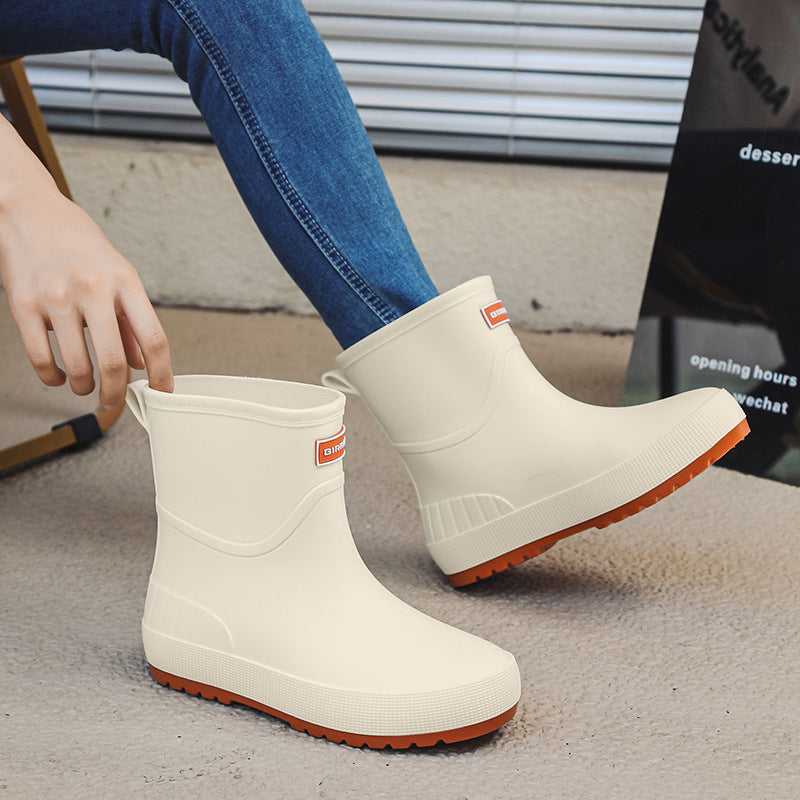 Mid-calf Women's Stylish Water Shoes Outdoor Non-slip Adult Rain Boots Light Brown - D&A