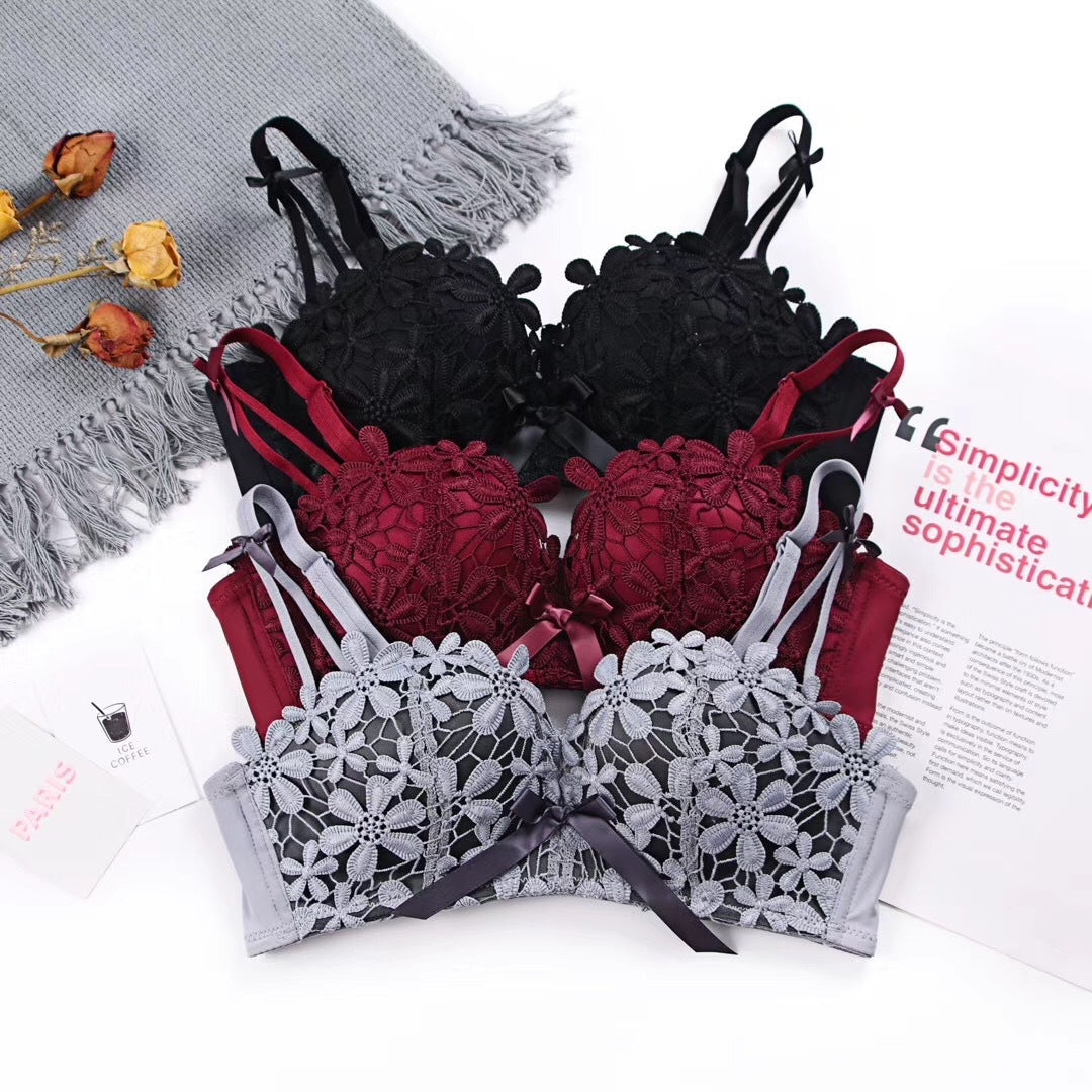 Lace embroidered brassiere bra - D&A