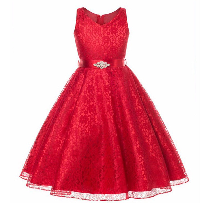 Girls' Lace Dress – Kids' Party Costume Outfit Red - D&A