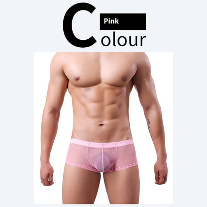 Men's 20D Ice Silk Net Yarn Underwear Thin Pink - D&A