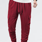 Loose Breathable Micro Elastic Lace-up Imitation Linen Plaid Men's Casual Pants Overalls - D&A