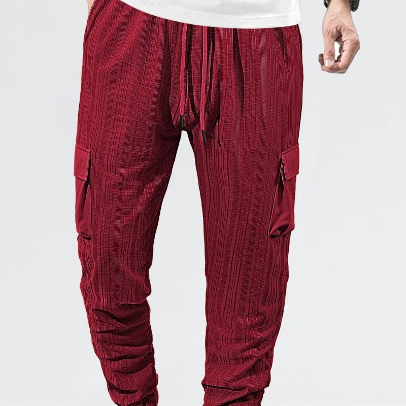 Loose Breathable Micro Elastic Lace-up Imitation Linen Plaid Men's Casual Pants Overalls - D&A