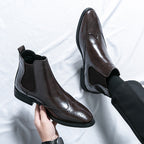High-top Leather Shoes Men's Pointed Chelsea Booties 9713 Brown - D&A