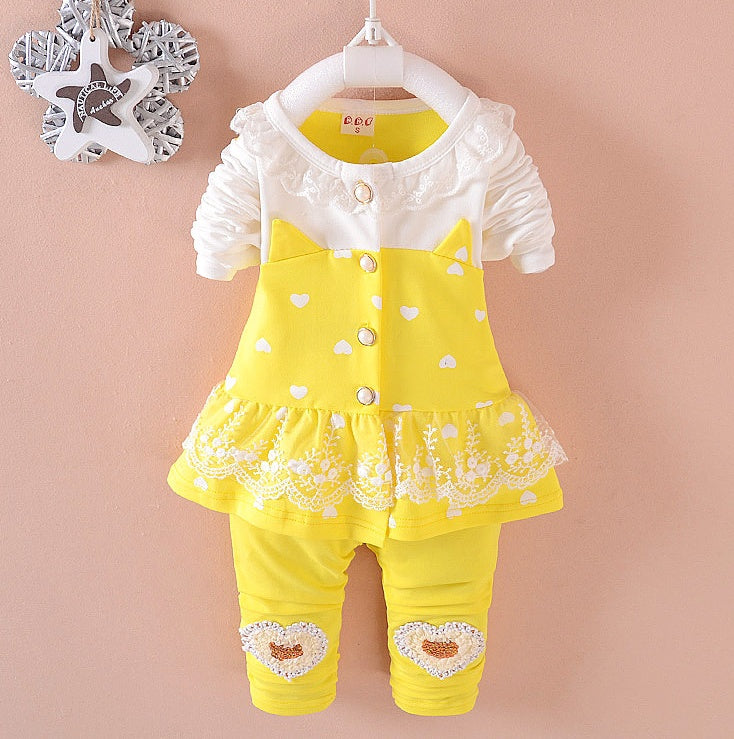 BibiCola Baby Girls Clothing Sets Toddle Tracksuits Kids Tops Pants 2pcs Tracksuits Kids Girls Clothes Baby Girl Clothes Set Yellow - D&A