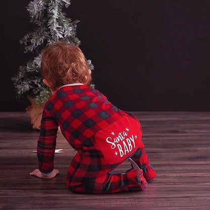 Infant Baby Boys Girls Christmas Santa XMAS Letter Plaid Romper Jumpsuit Outfits baby clothes winter clothe - D&A