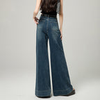 Dark Blue Narrow Version Korean Simple High Waist Loose Small Mop Wide Leg Pants - D&A
