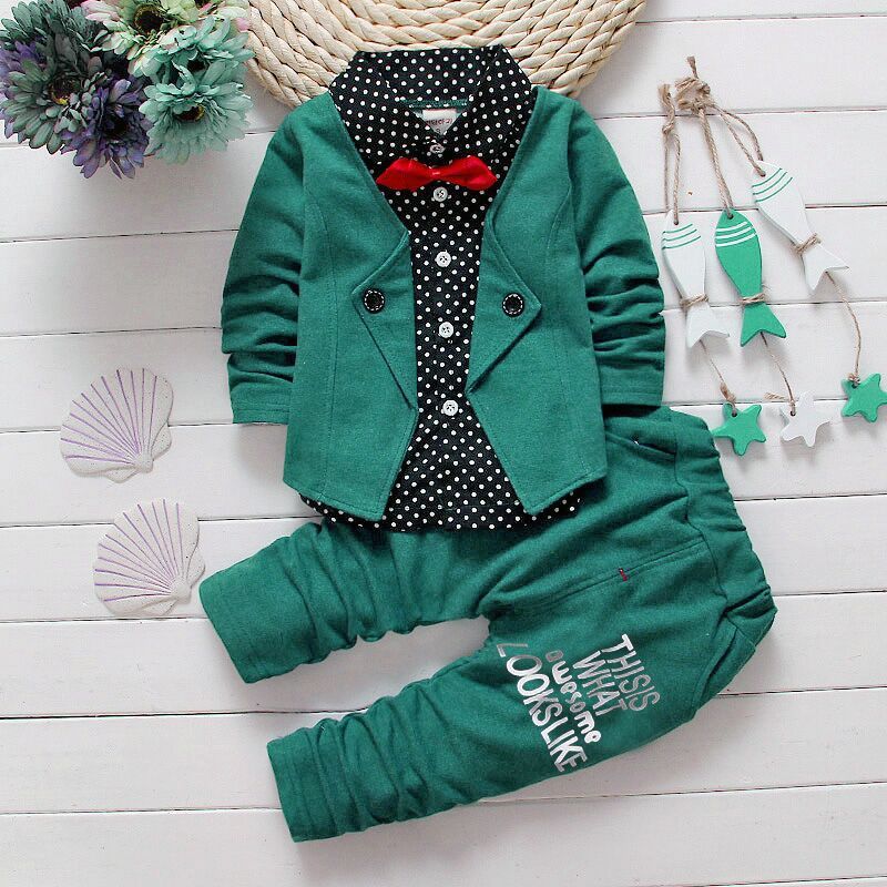 Children's Children's Suit Bow tie Sweater Small Trousers Green - D&A