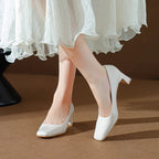 Classic Style High Heel Patent Leather Square Toe Light Luxury French Shoes - D&A