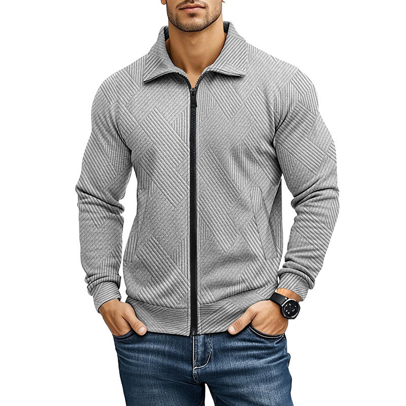 Men's Casual Jacket Solid Color Waffle Turn-down Collar Coat Light Gray - D&A