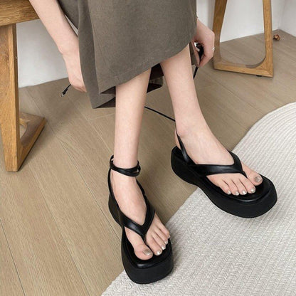 Extra Height, Black Flip-flops Female Summer Outdoor Sandals - D&A