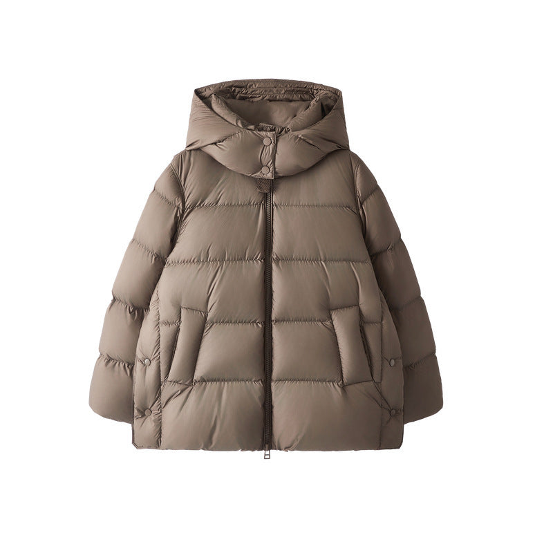 Detachable Cap Down Jacket Women's Short Winter Gray Coffee Color - D&A