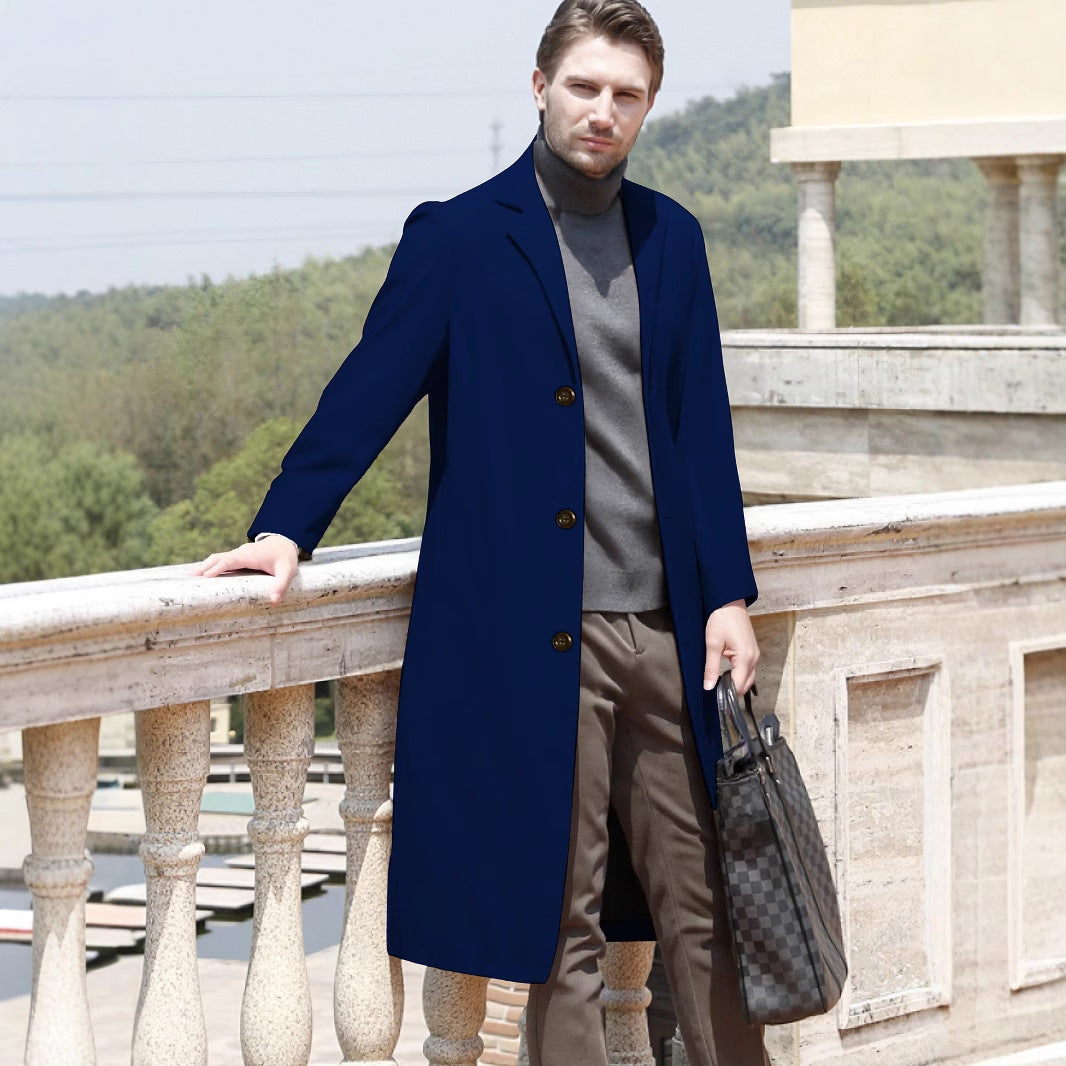 Men's Casual Extended Above The Knee Woolen Trench Coat - D&A