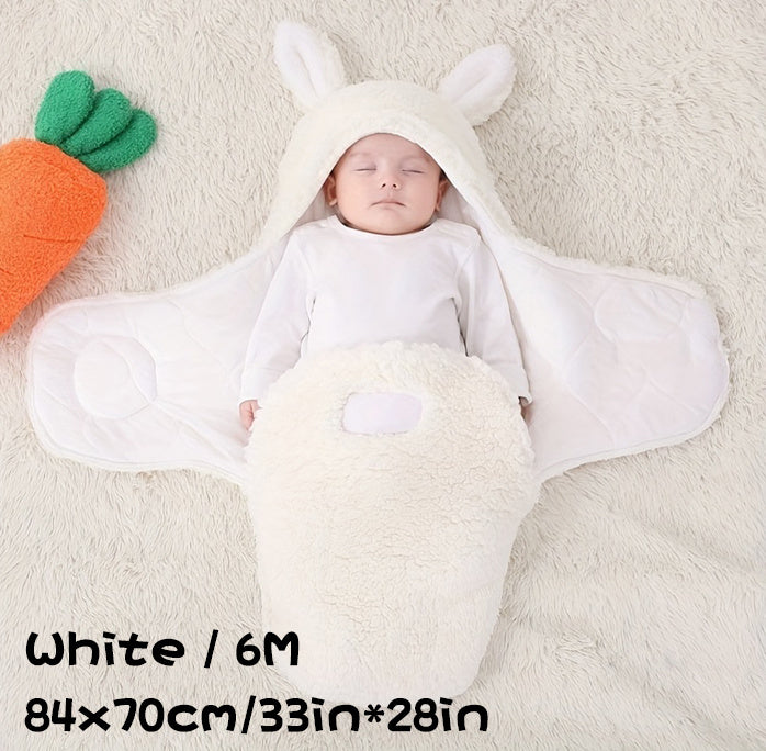 Super Soft Baby Sleeping Bag Fluffy Fleece Newborn Blanket Swaddle Blankets, Unisex Baby Wrap For Newborn Baby Boys Girls With Head-Protecting & Head-Supporting Function, Wearable Swaddle Sleep Sack White 6M - D&A