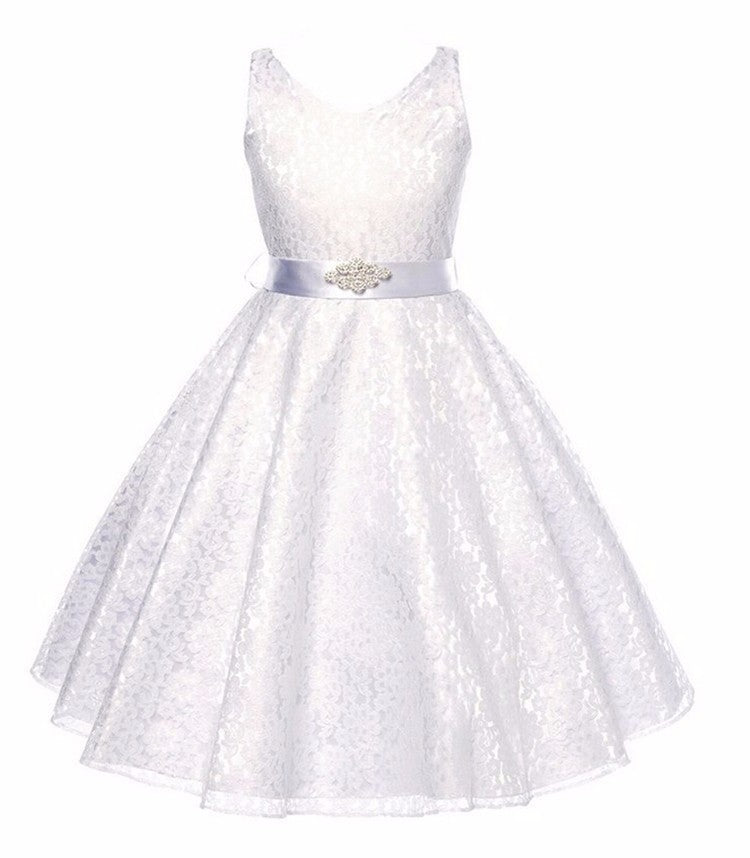 Girls' Lace Dress – Kids' Party Costume Outfit White - D&A