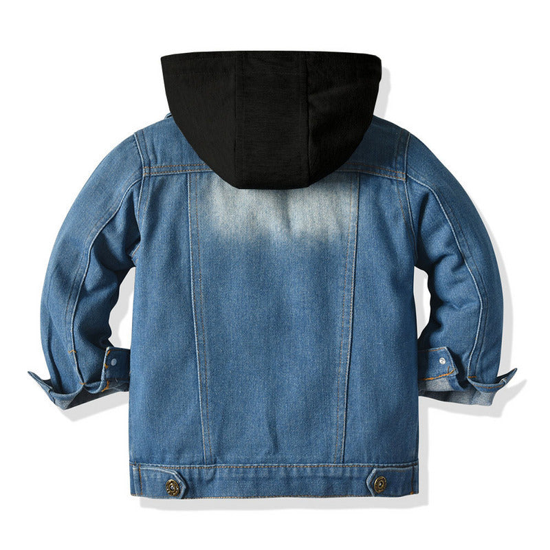 Children's Fake Two-piece Denim Jacket, Children's Hooded Fashion Casual Top - D&A