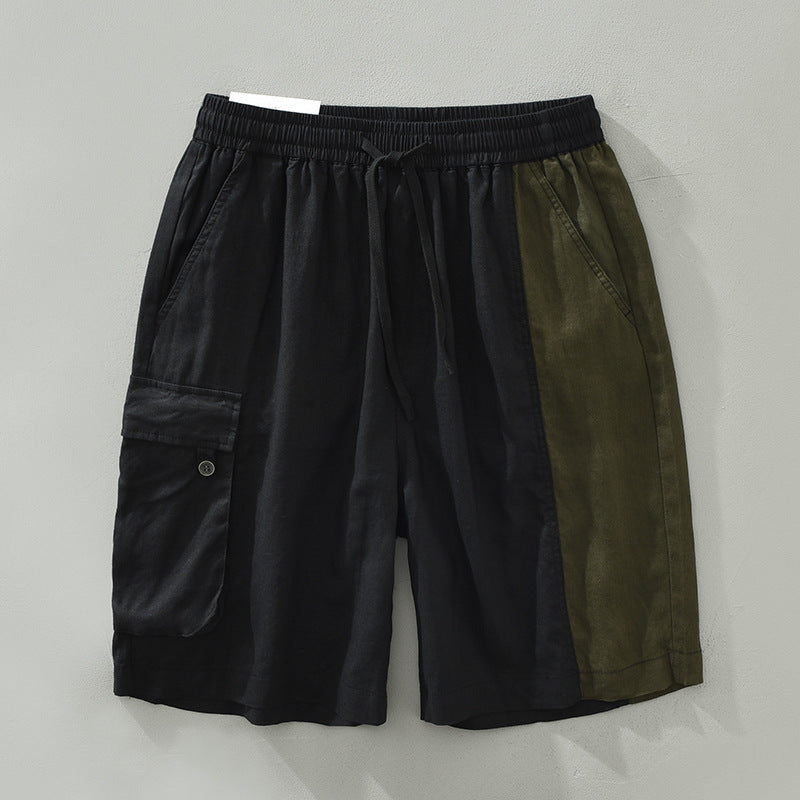 Men's Thin Trendy Loose Color Matching Linen Pants Black - D&A