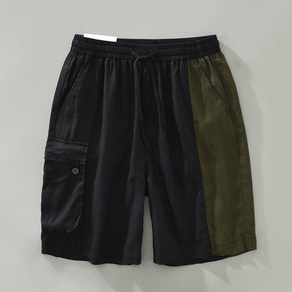Men's Thin Trendy Loose Color Matching Linen Pants Black - D&A