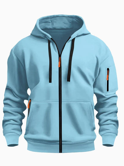 Zipper Hooded Sweatshirt Men's Sports Casual Cardigan Coat Light Blue - D&A