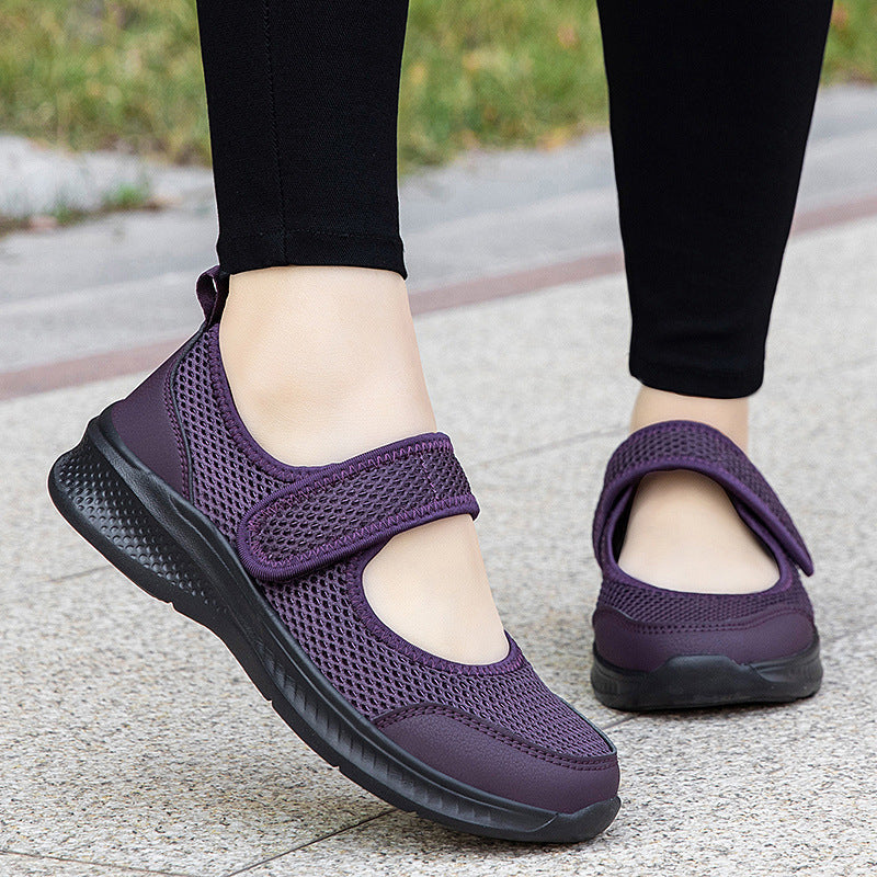 Low-top Thick Bottom Hollow Buckle Casual Mesh Shoes For The Old - D&A
