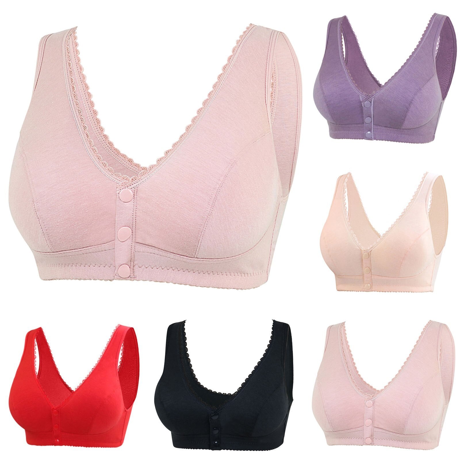 Cotton front button bra without steel ring beautiful back bra - D&A