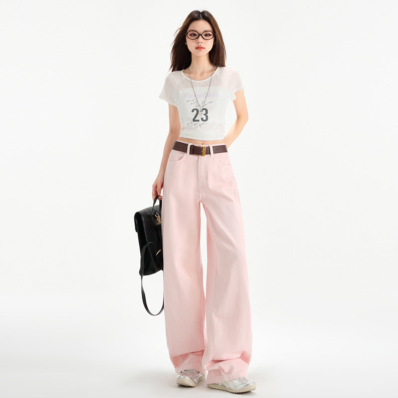 Cherry Blossom Wide Leg Draping Mop Jeans - D&A
