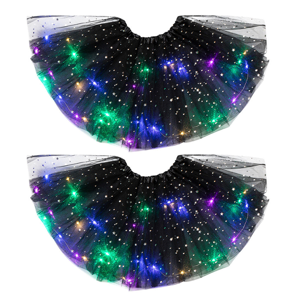 Magical & Luminous LED Princess Halloween Tutu Skirt Sequins Shiny Skirt 2pcs Black - D&A