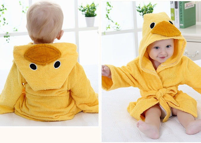 Cartoon Cute Animal Modeling Baby Bath Towels Baby Bathrobes Cotton Children's Bathrobes Baby Hooded Yellow duck - D&A