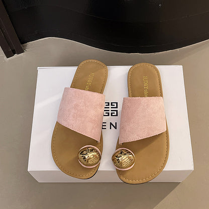 Women's Versatile Flat Bottomed French Toe Flip Flops Pink - D&A
