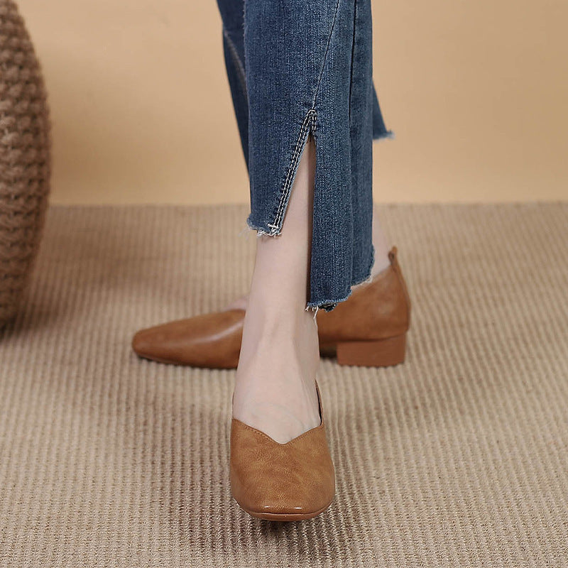 Square Toe Granny Shoes Flat Low-cut Shoes Casual All-matching - D&A